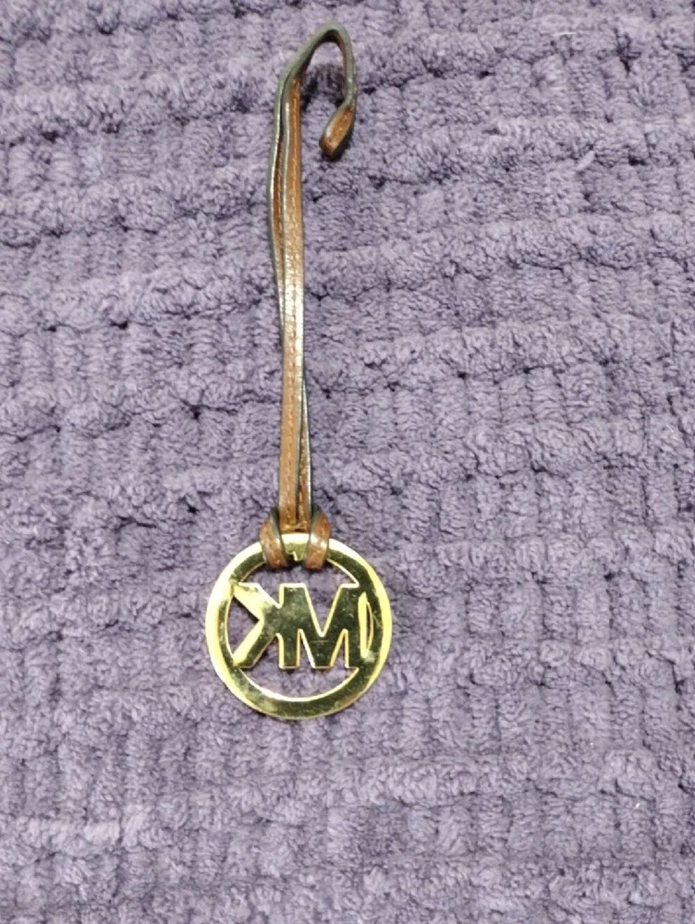 Michael Kors Brown Leather Strap Keyring with Gold MK Logo